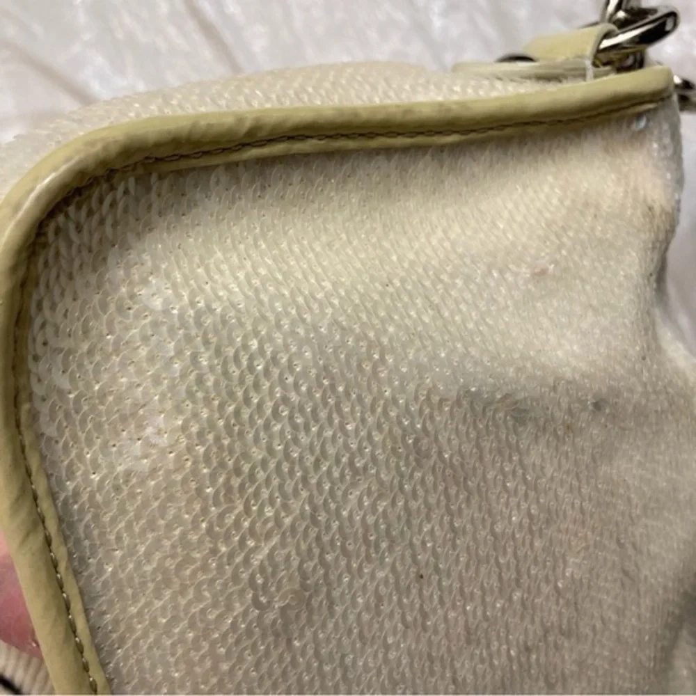 Coach 16315 Poppy Sequined Cream Opal Silver Crossbody flap bag